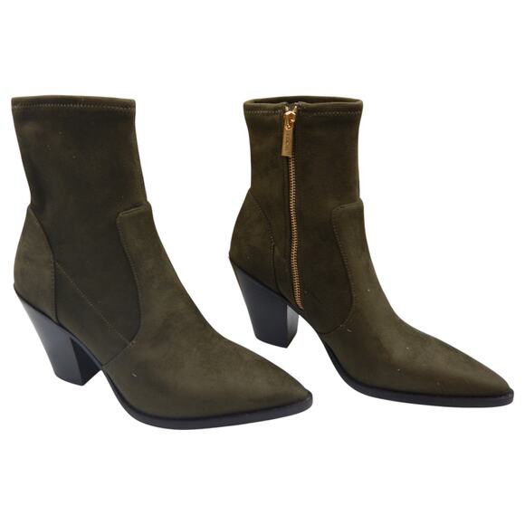 Michael Kors MK Dover Faux Suede Stretch Heeled Ankle Boots Booties Olive Sz 9M - Picture 1 of 13
